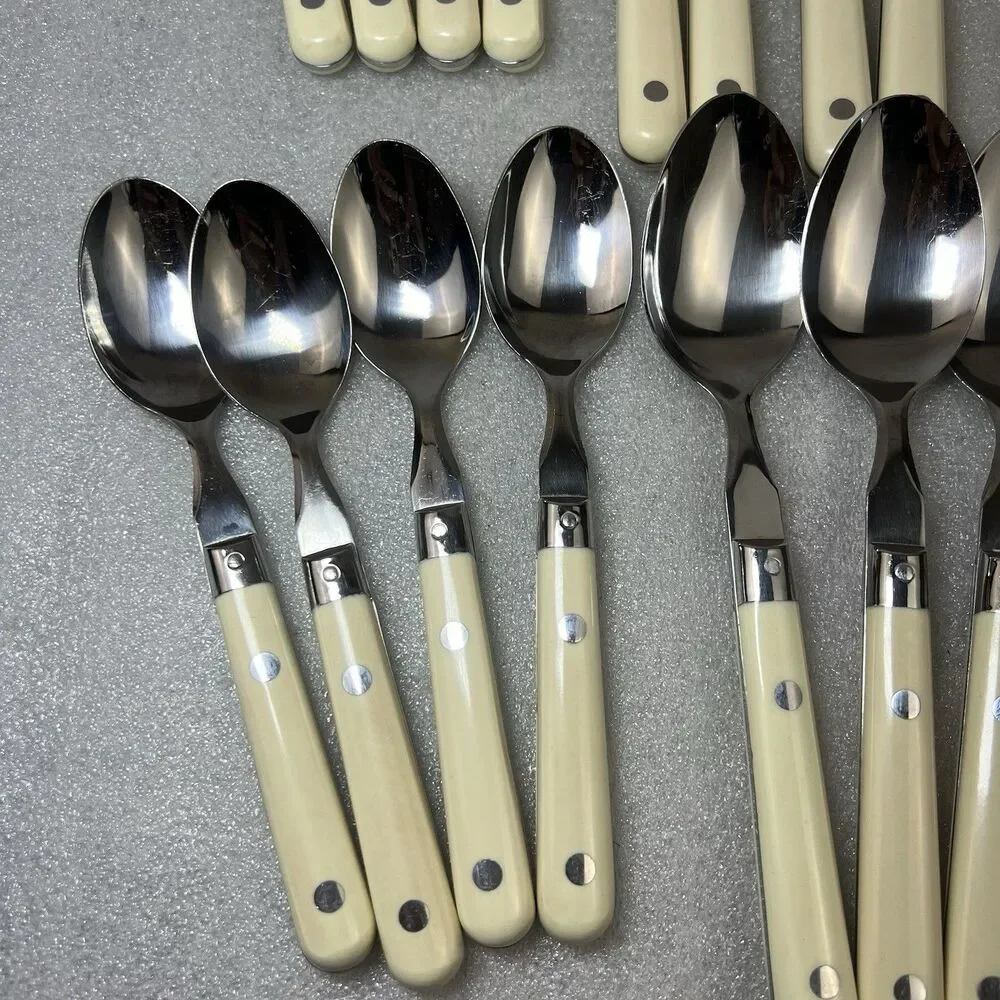 Vintage WF Mardi Gras Stainless Flatware White Handle MCM 20 Piece Set Served 4